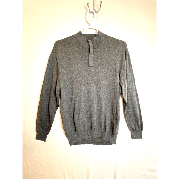 Jos A Banks Sweater Men's XXL Gray Pima Cotton Quarter Button Pull Over Preppy - Picture 10 of 10